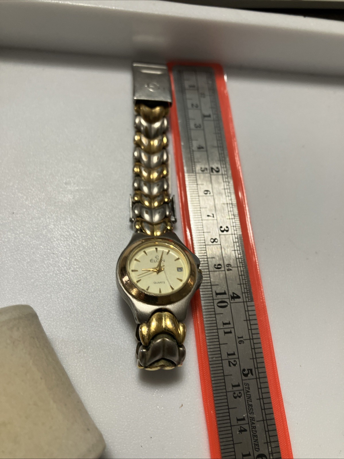Elgin PreOwned Two Tone Quartz Watch EM885 Fresh Battery