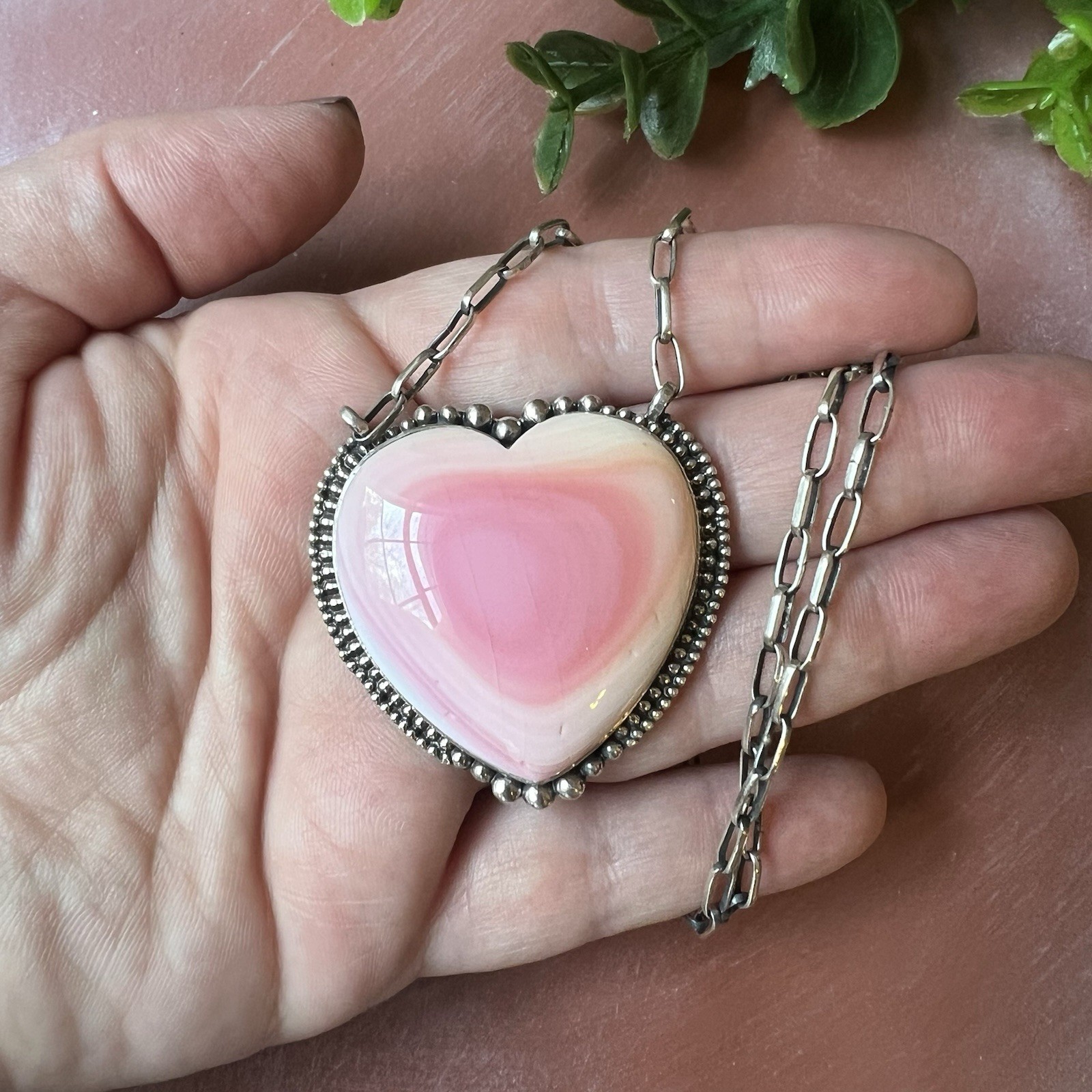 Large Queen Conch Shell Heart Necklace Sterling Silver Statement | Southwestern