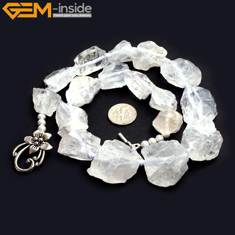 Natural Freeform Crude Rough Stone Quatrz Gemstone Beaded Jewelry Necklace 18″