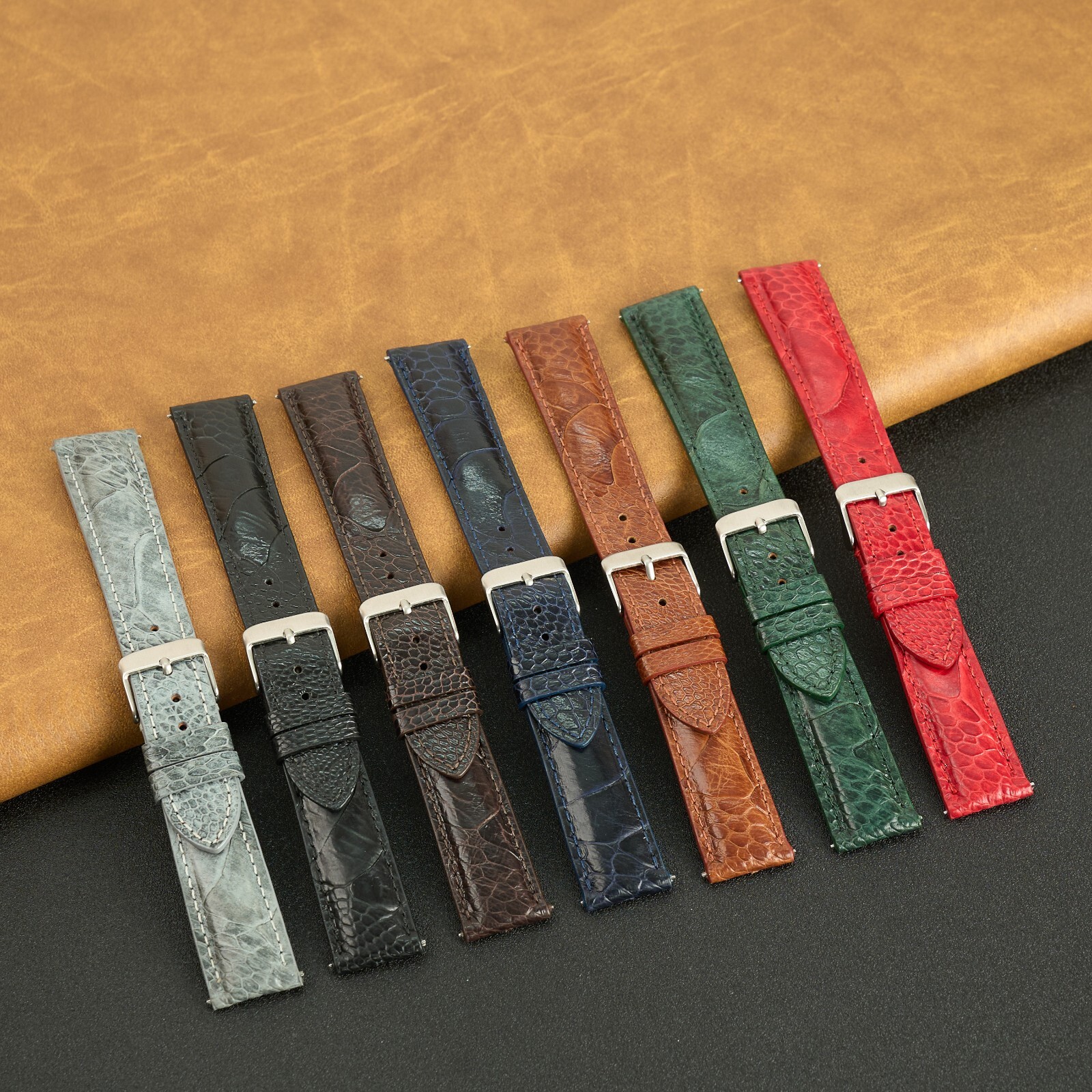 Brown Real Ostrich Leg Leather Watch Band Men Classic Ostrich Watch Strap