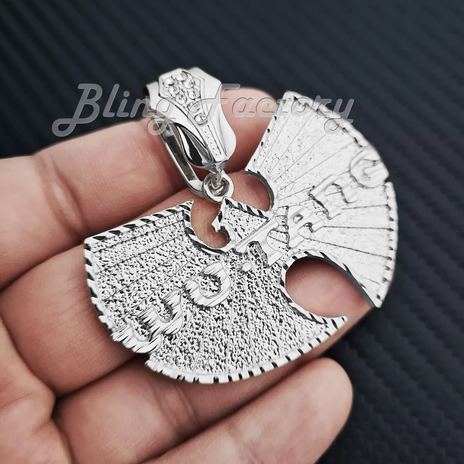 Wu Tang Pendant & 16″ 18″ 20″ 24″ Iced Cuban Chain Silver Tone Hip Hop Necklace