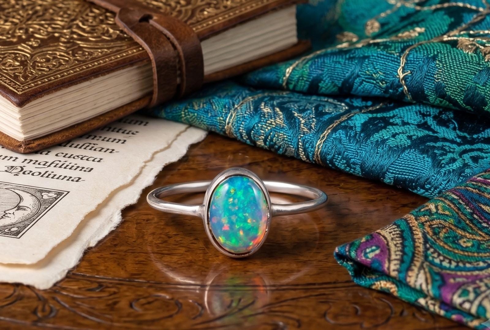 Natural Oval Cut Opal Gemstone Ring Handmade Design Silver Statement Rings