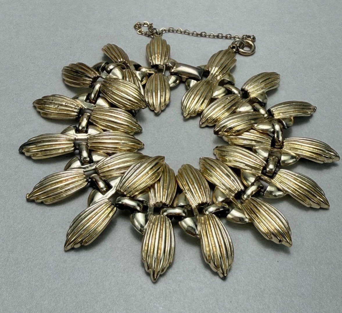 Signed CORO BRACELET Vintage Panel Link Gold Tone Fold Over Clasp Safety Chain