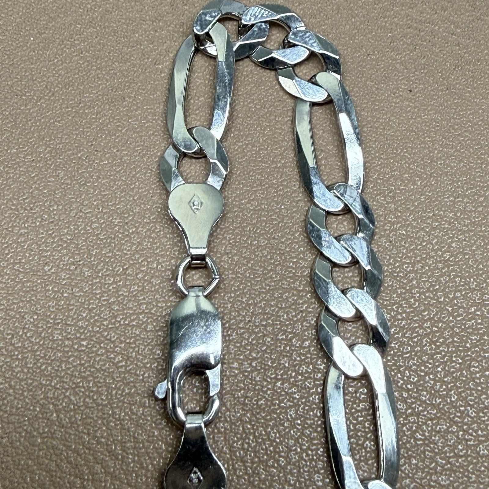 925 Sterling Silver Figaro Flat Link Bracelet Chain 8” 7.1mm