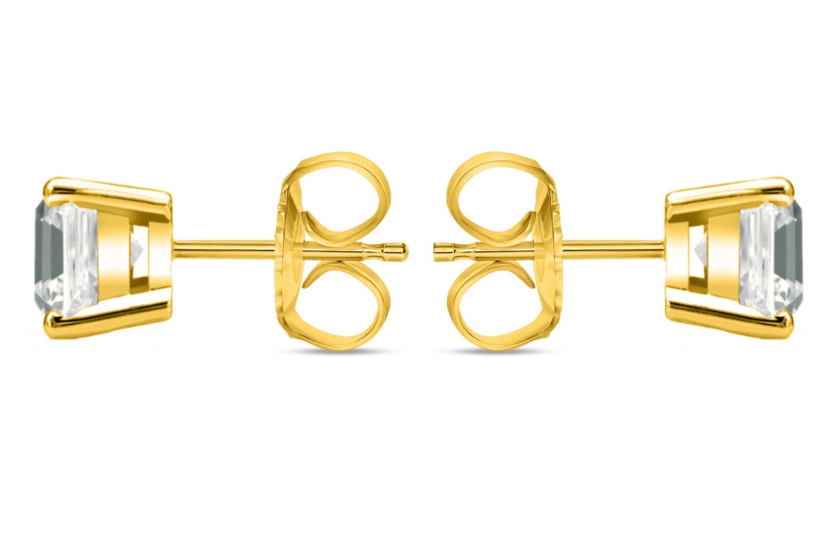 1 Ct Asscher Lab Created Grown Diamond Earrings 14K Yellow Gold F/VS Basket Push