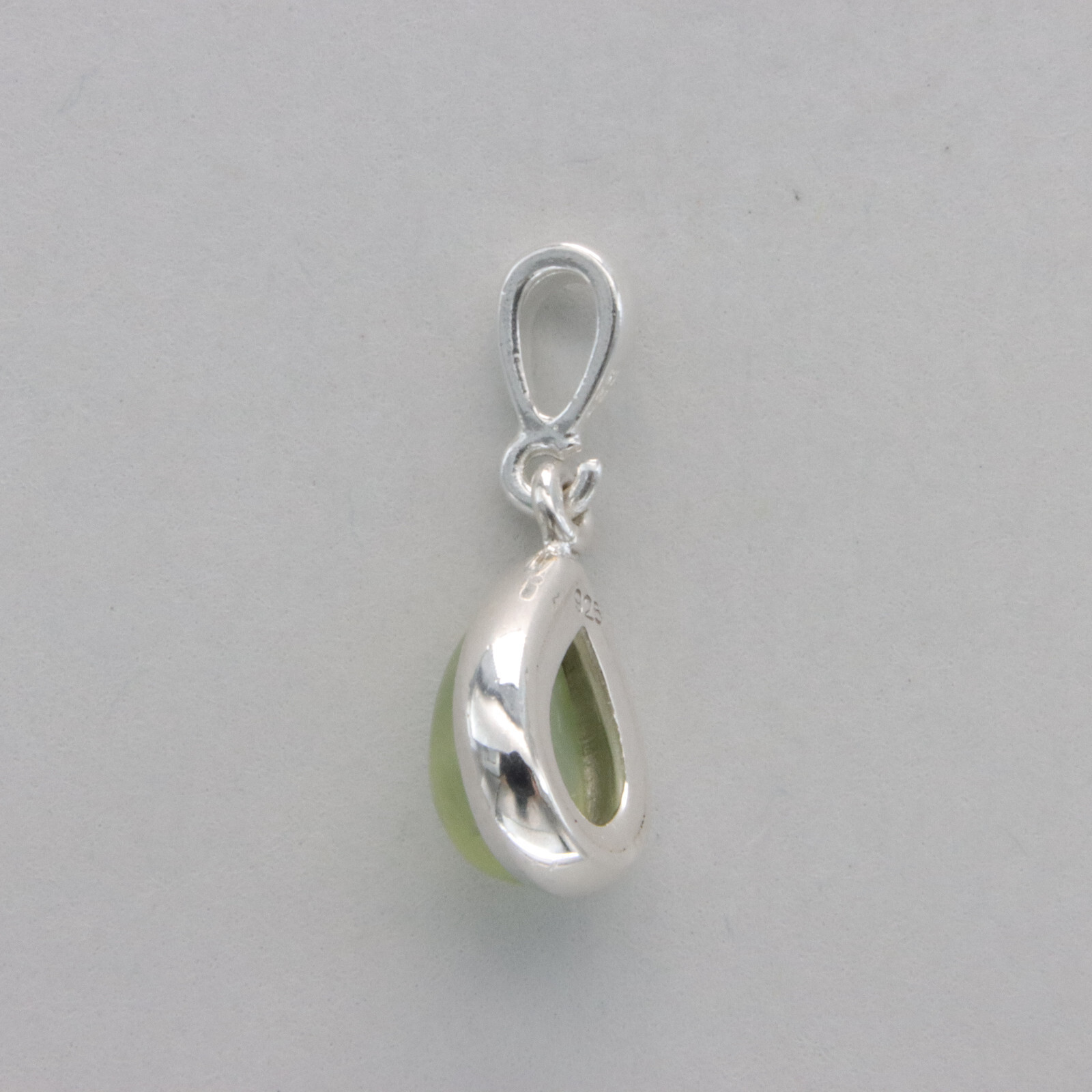 925 Sterling Silver – Green Drop Pear Prehnite Teardrop Celtic Pendant Charm