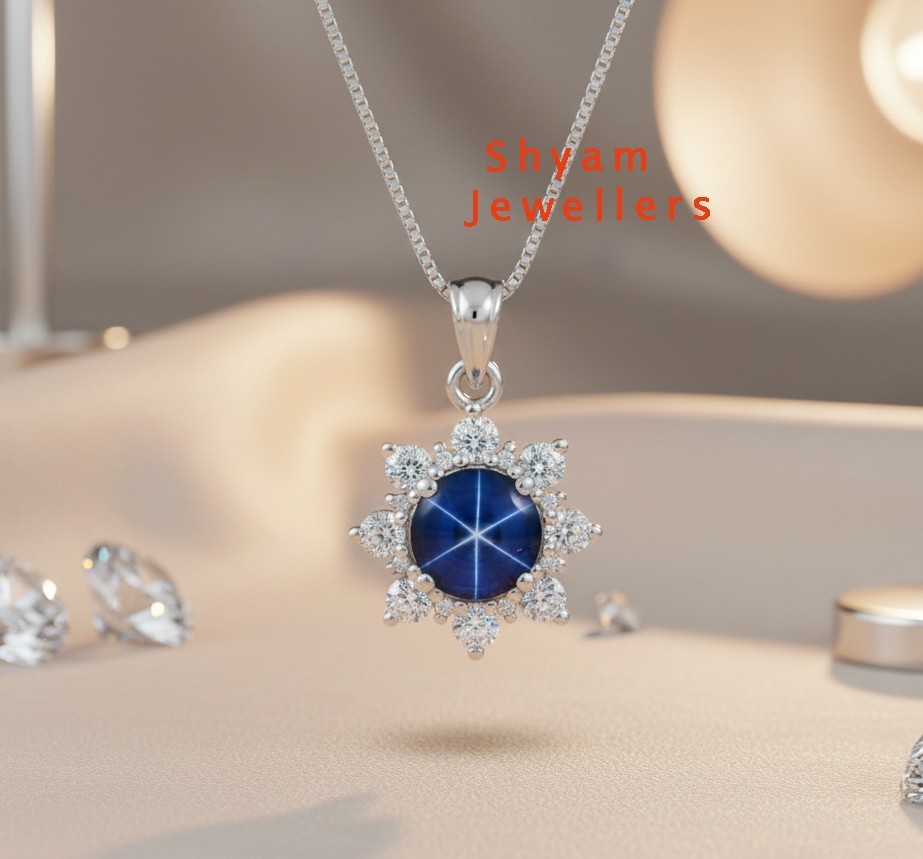 Flower Blue Star Sapphire Gemstone 925 Starling Silver Lindy Star Women Pendant