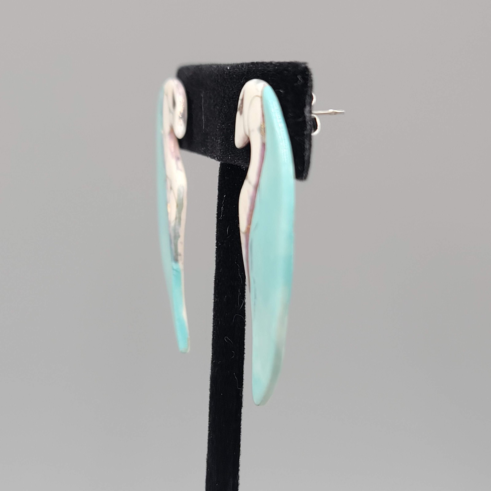 Vintage Ceramic Artistic Bird Pierced Earrings Blue White Enamel 1.75″