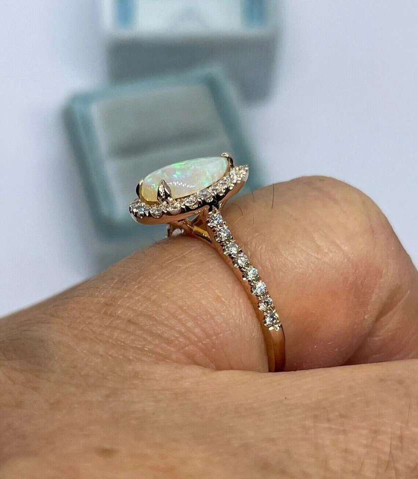 2Ct Pear Lab Created Fire Opal Fancy Engagement Ring In 14K Yellow Gold Plated