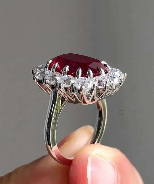 3.50Ct Cushion Cut Simulated Red Ruby Wedding Propose Ring 14K White Gold Plated