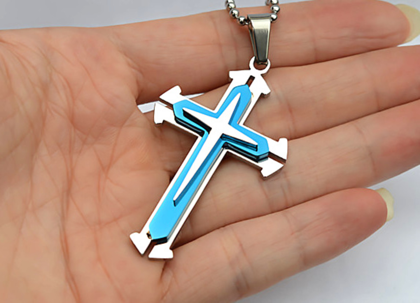 Cross Pendant Necklace Stainless Steel Crucifix Cuban Gold Black Men Unisex Gift