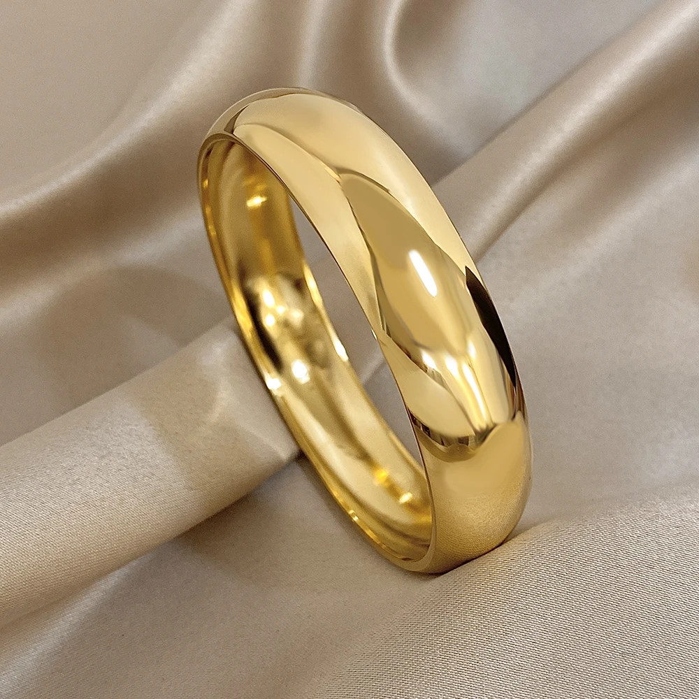 Glossy Gold Plated Stainless Steel Bracelet for Women Men Fashion 10 15 30mm.
