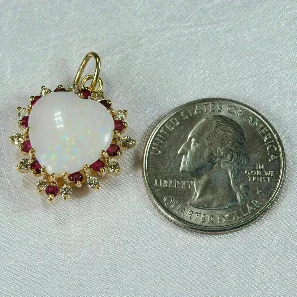 3 Ct heart Cut Fire Opal & Red Ruby Diamond Pendant Necklace 14k Yellow Gold FN