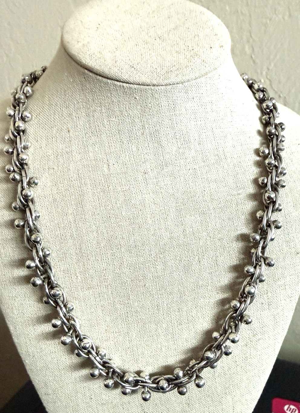 VTG Taxco Mexico Sterling DNA Link Peppercorn Necklace Spratling Style 122.9g