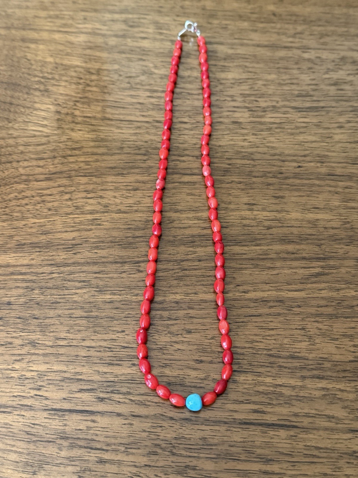 Coral And Sleeping Beauty Turquoise Beaded Necklace 21.5”