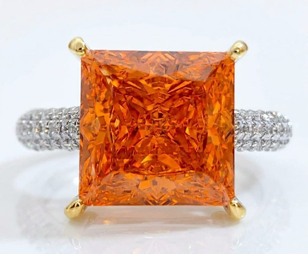 RARE 6.40 Ct Certified Princess Cut Orange Natural Diamond Engagement Ring