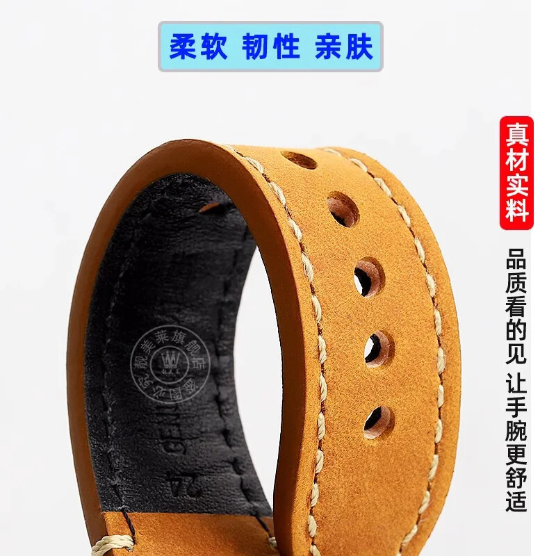 Leather Watch Strap for Oris Aquis 7330 7740 24x12mm Black Blue Convex Wristband