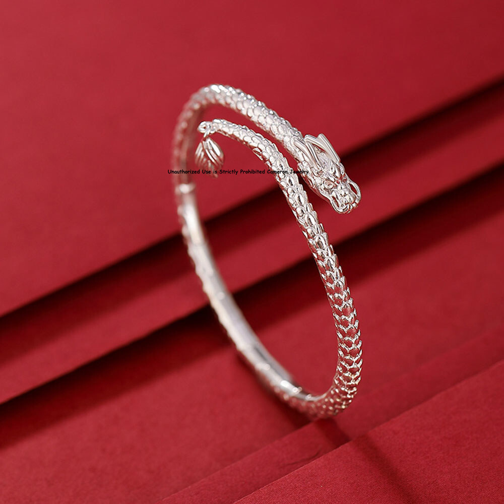 Pure S999 Fine Silver 999 Bracelet Men Women Dragon Open Bangle 26-27g