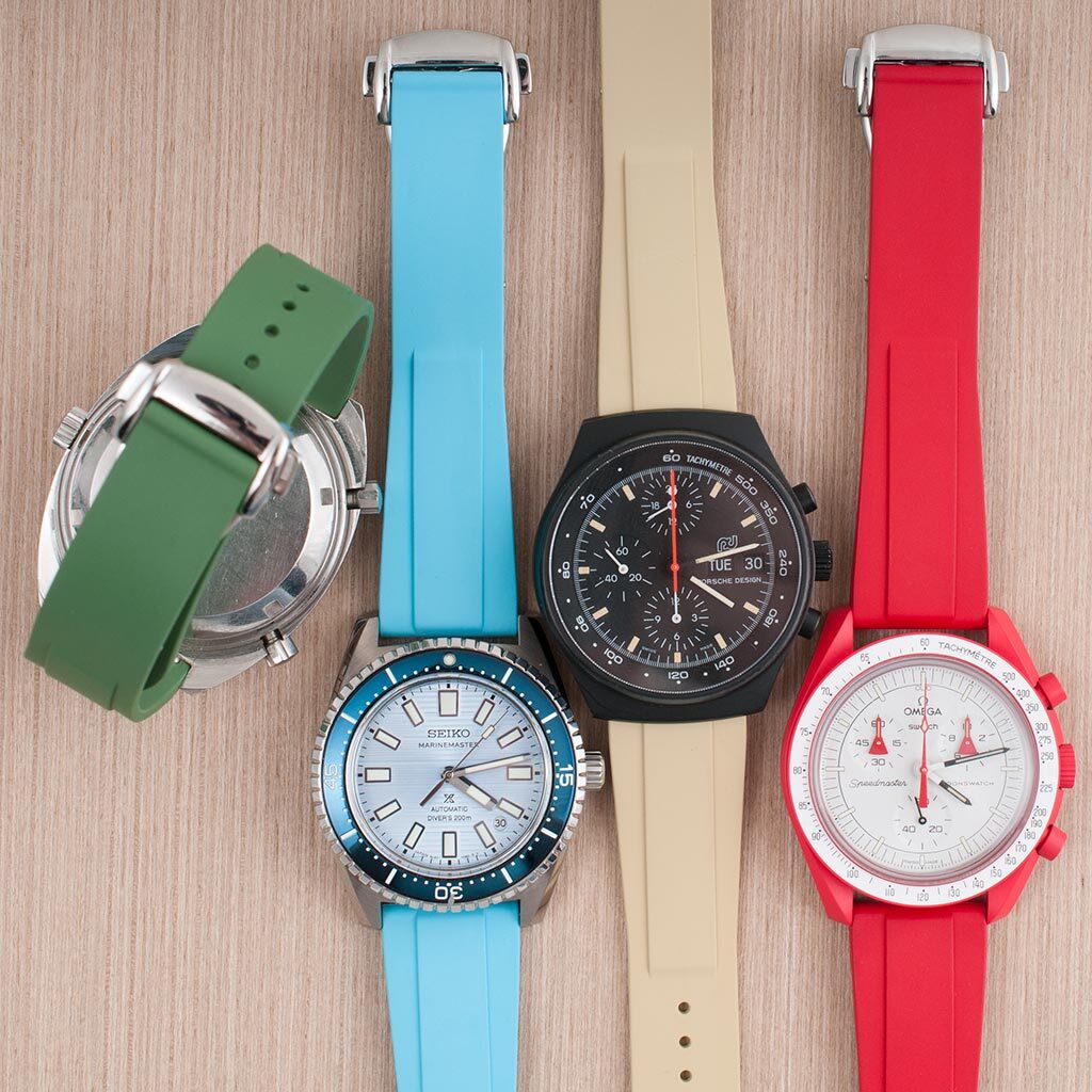 Deployant FKM Rubber Quick Release Watch Straps fits Omega Tag Heuer deployment