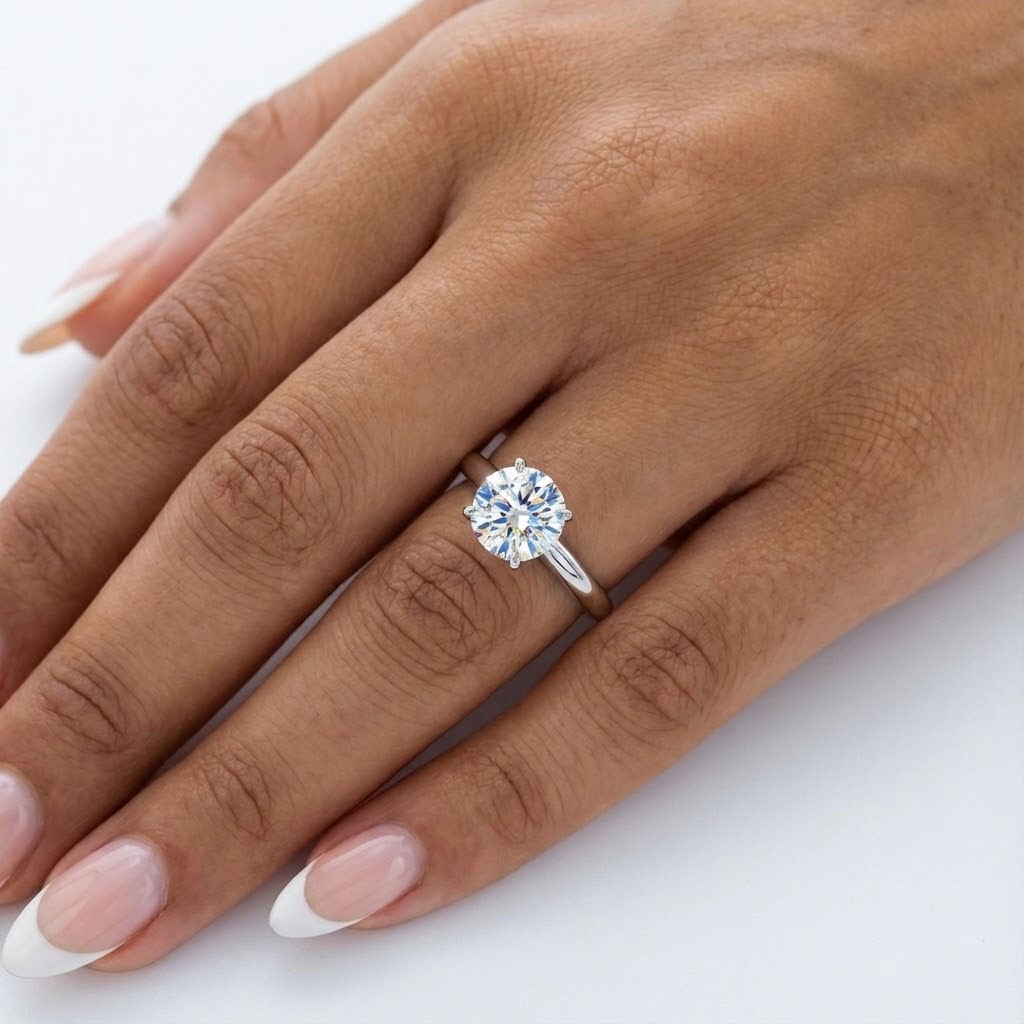 Solitaire Engagement Ring 14K Gold Petite Round 1.72 CT Lab-Grown Diamond D VS1
