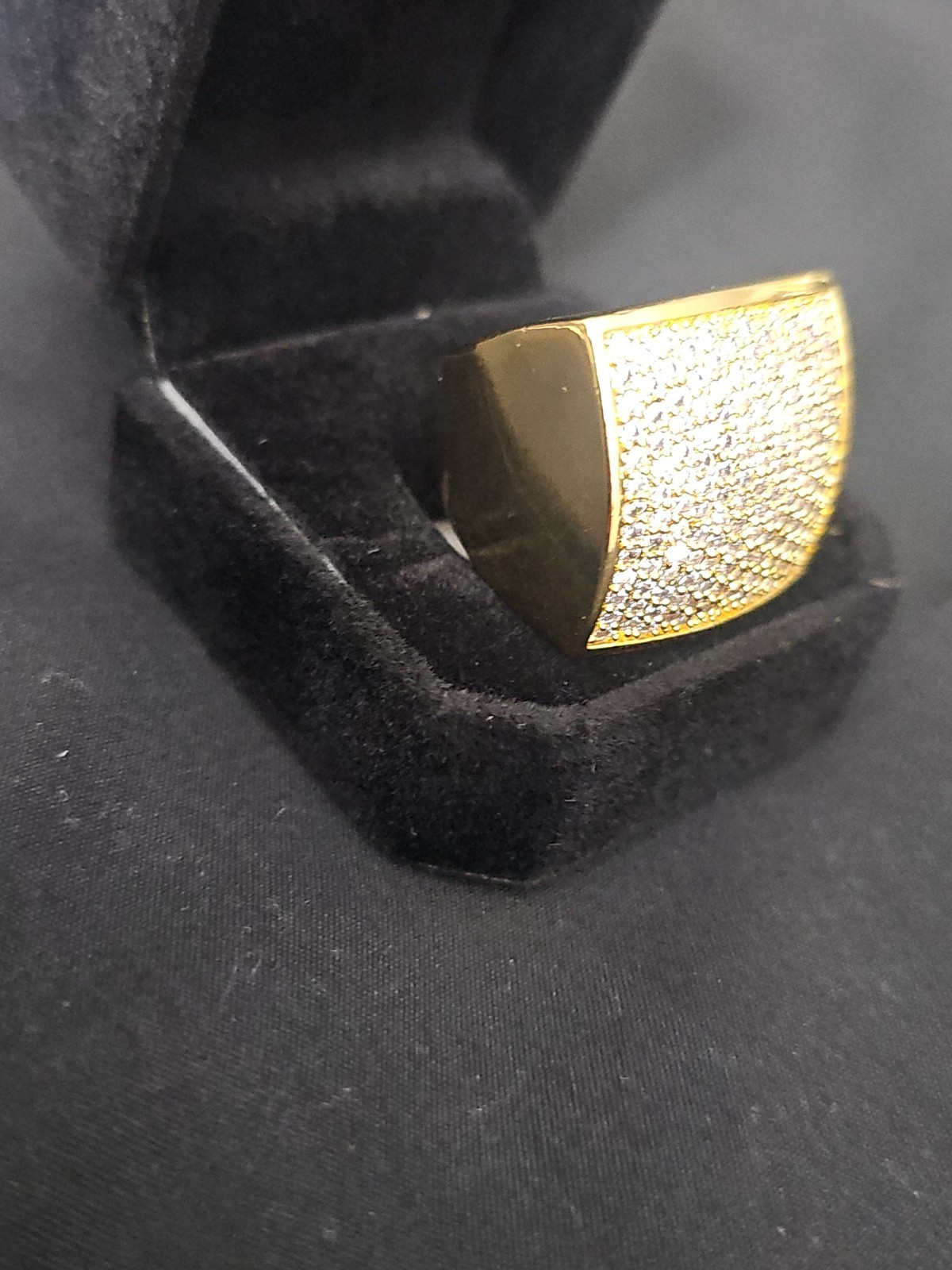 Gold-Plated brass Men’s Ring SIZE 9 Square Pavé Cubic Zirconia 24.7mm