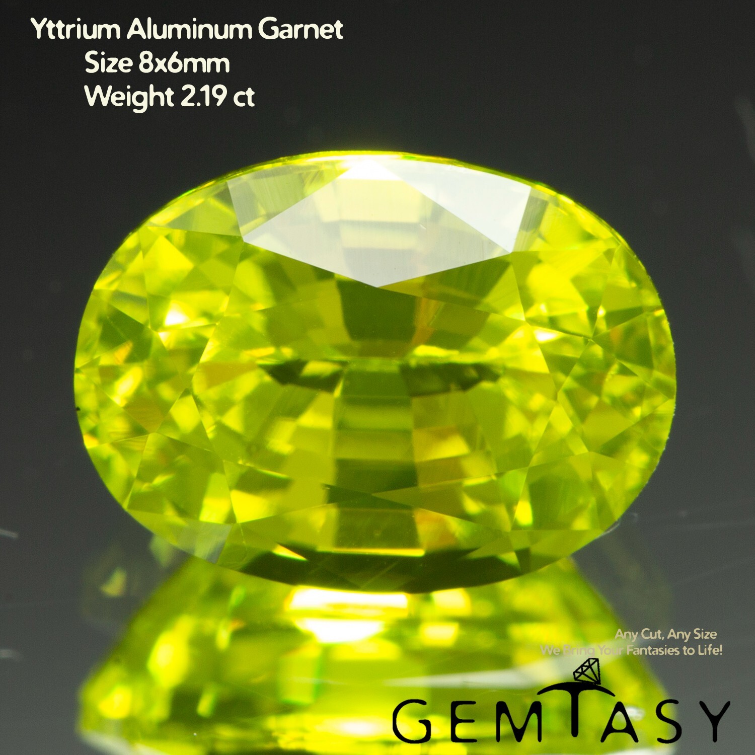 Cut stone – YAG Neon Czochralski (Pulled) lab grown, facet Oval 8x6mm 1.8-2.2ct