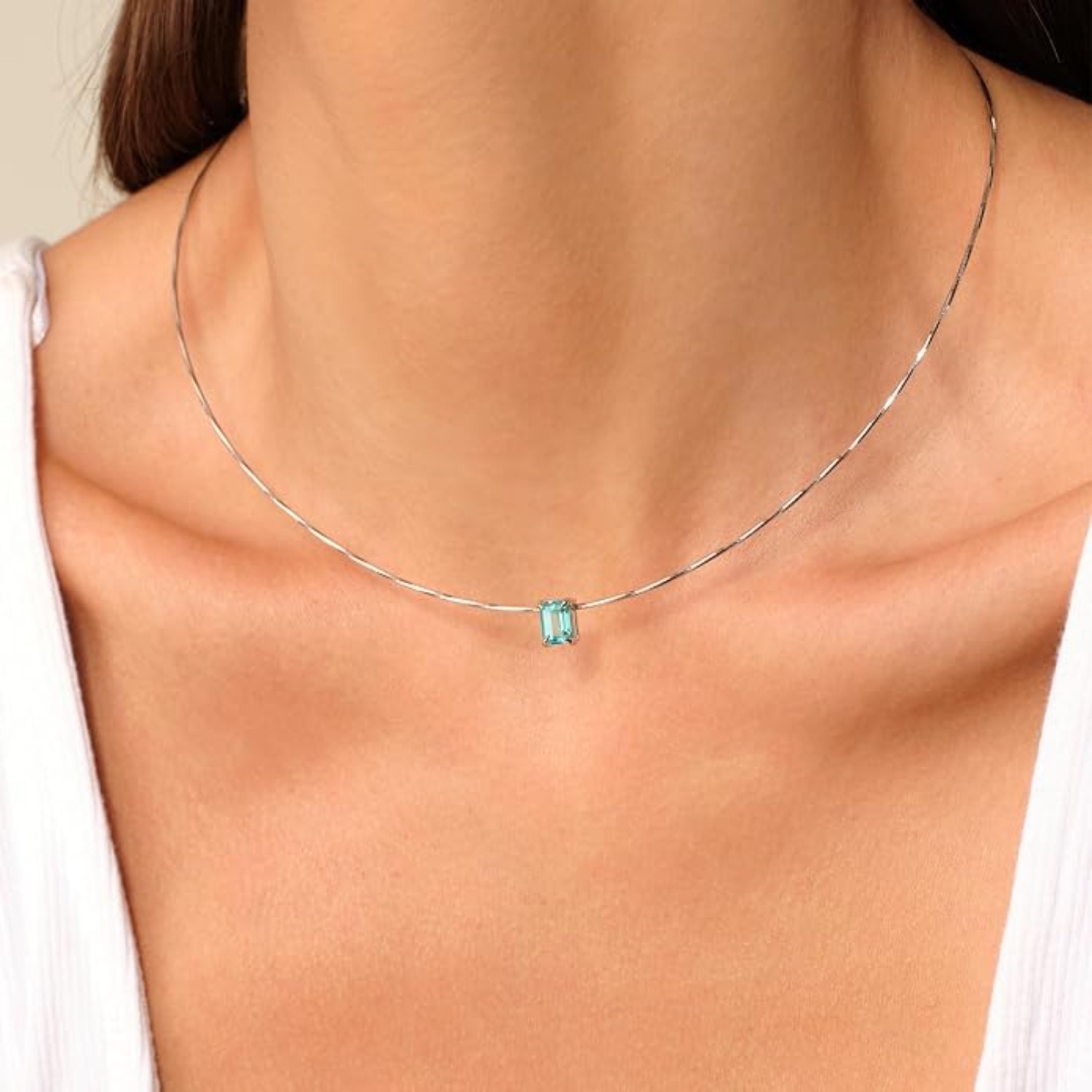 Neon Blue YAG Sterling Silver Solitaire Necklace Gift Box 925 Silver NWTs