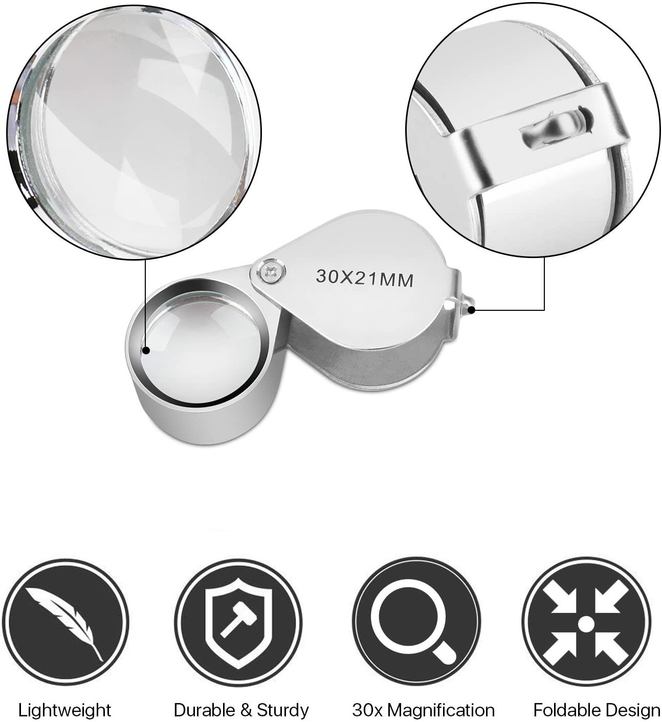 6-Pack 30X 21mm Jewelers Jewelry Eye Loupe Optical Reading Magnifying Glass Lens