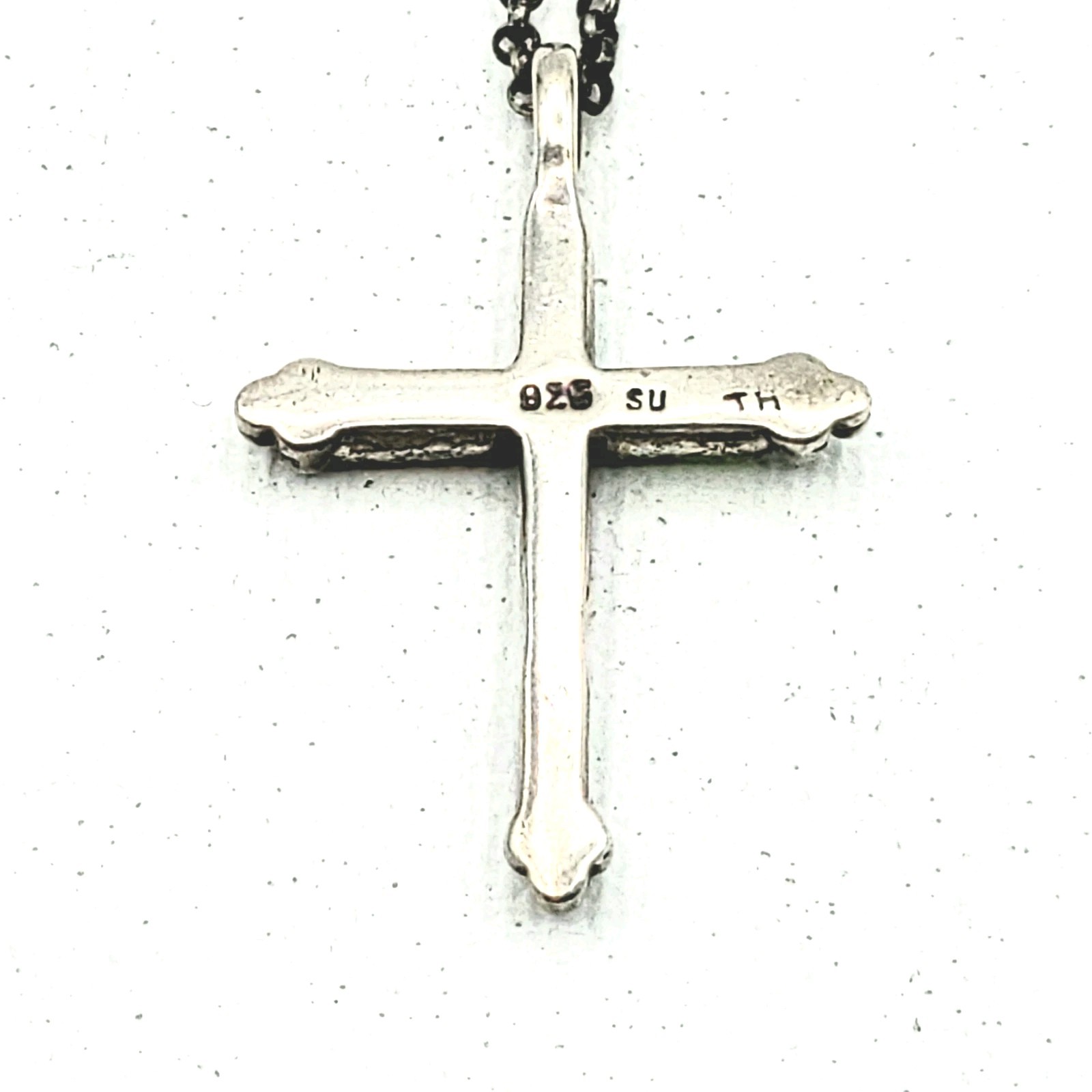 Sterling Silver Cross Pendant Multi-colored Stone Inlays On 20″ Long Chain