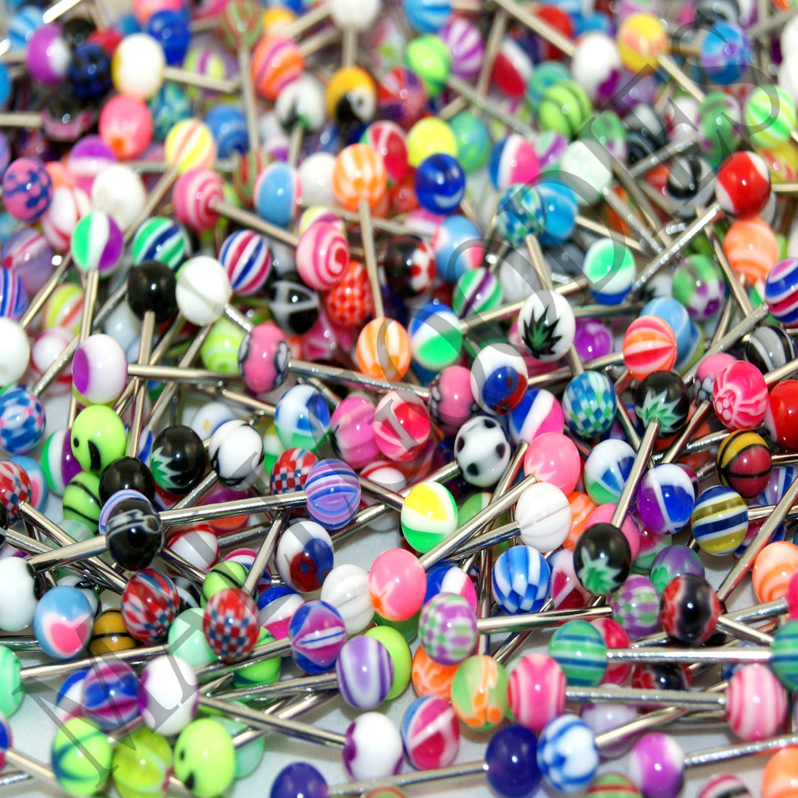 V078 Stripes Flowers Heart Design Shape 30 Acrylic Tongue Rings Bars Barbells