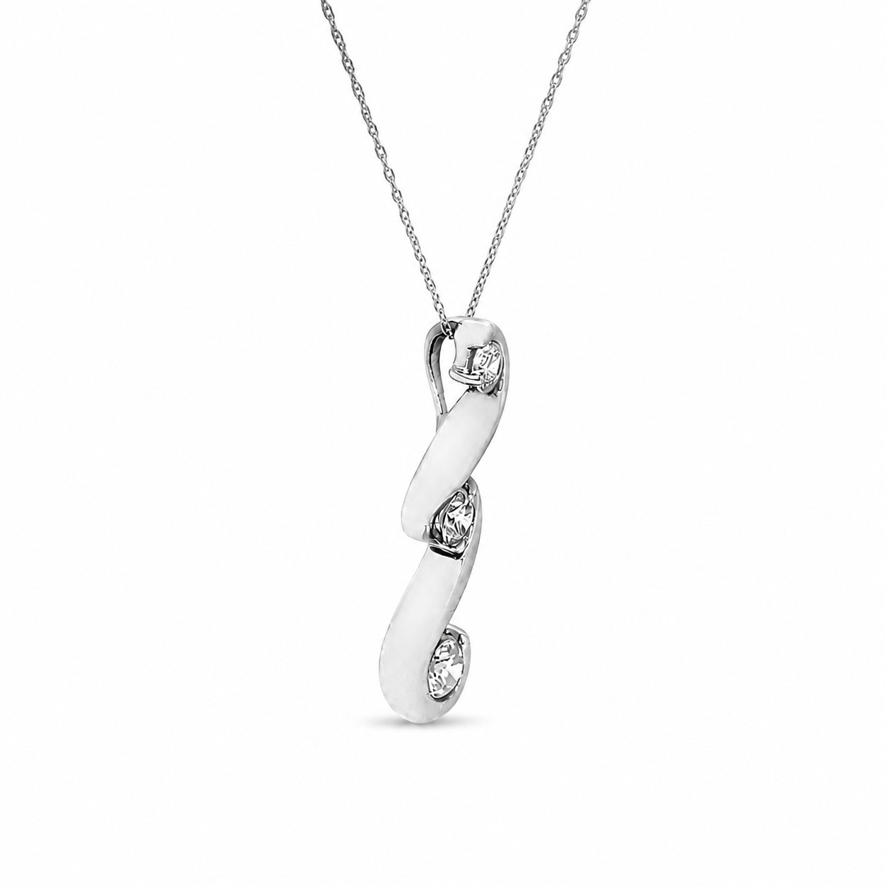 Natural Diamond Three Stone Pendant Cocktail Necklace – 14K White Gold