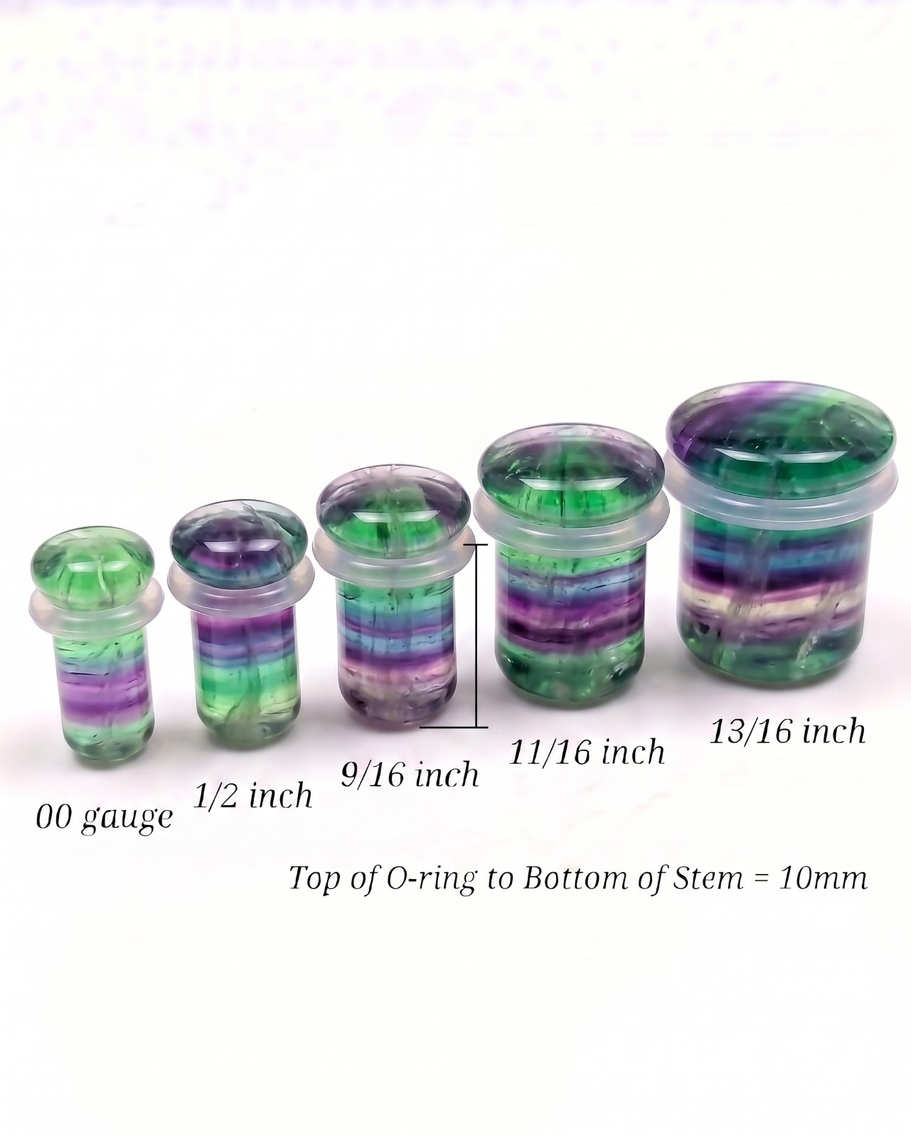 Pair of Rainbow Fluorite Single Flare Natural Stone Ear Plugs Expander E618A