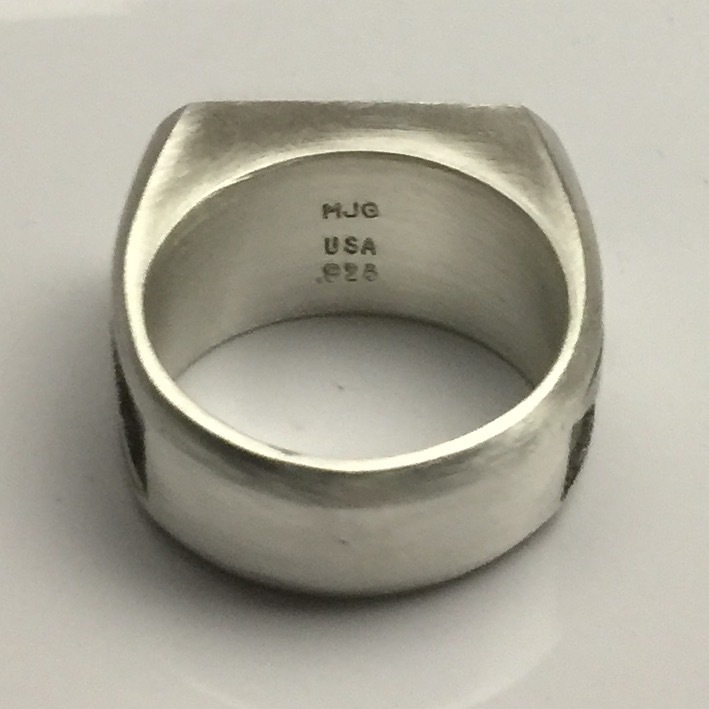MJG STERLING SILVER RING. AC/DC. SIZE 10. BIKER. GUITAR PLAYER. SG. ANGUS