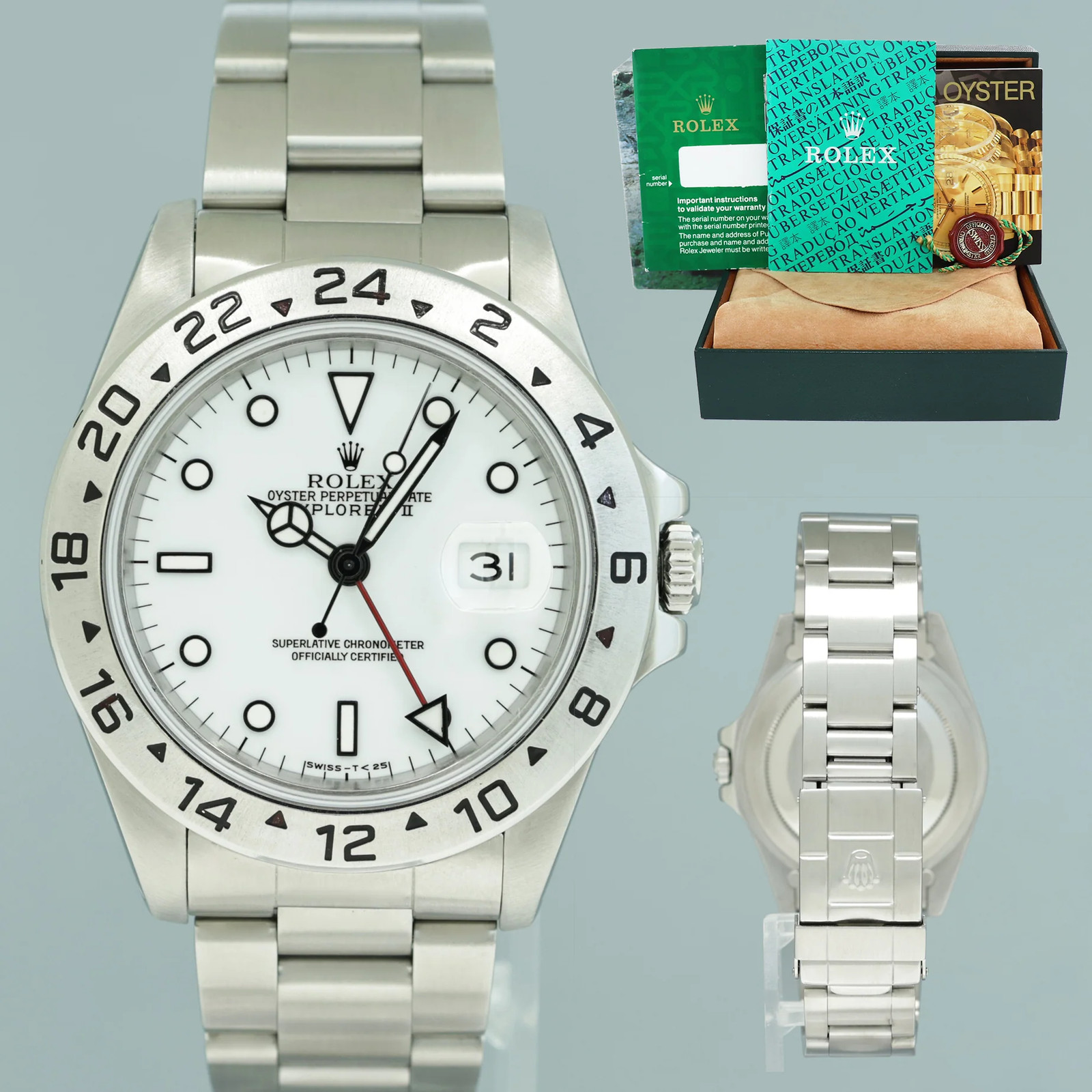1998 MINT Rolex Explorer II White 16570 40mm Tritium Polar GMT Watch Box