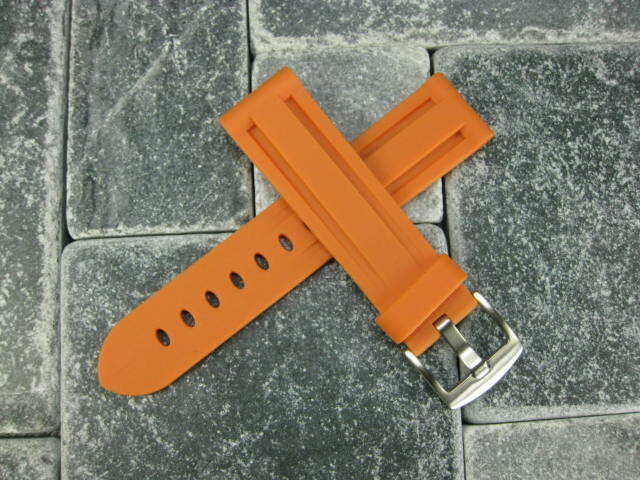 New 24mm Orange PU Rubber Strap Tang Diver Band 22mm Tongue Buckle PANERAI 24