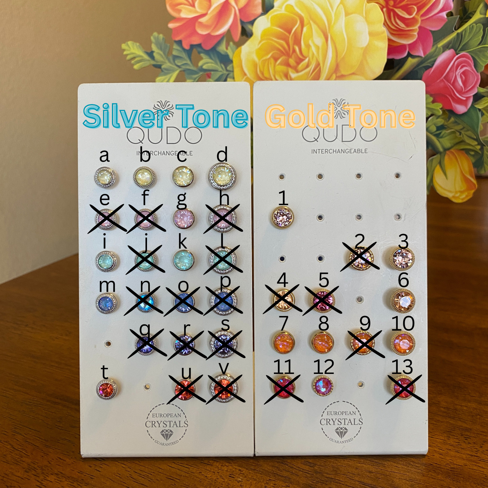 QUDO Tops Toppers Interchangeable Colorful Crystals In Silver Or Gold Tone