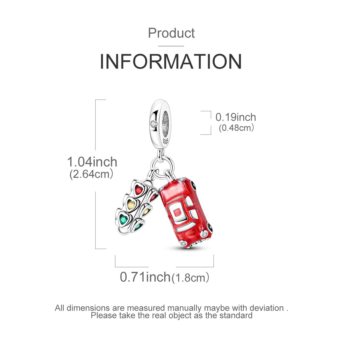 MULA 925 Sterling Silver DIY Charm Traffic Lights Car Pendant for Women Bracelet