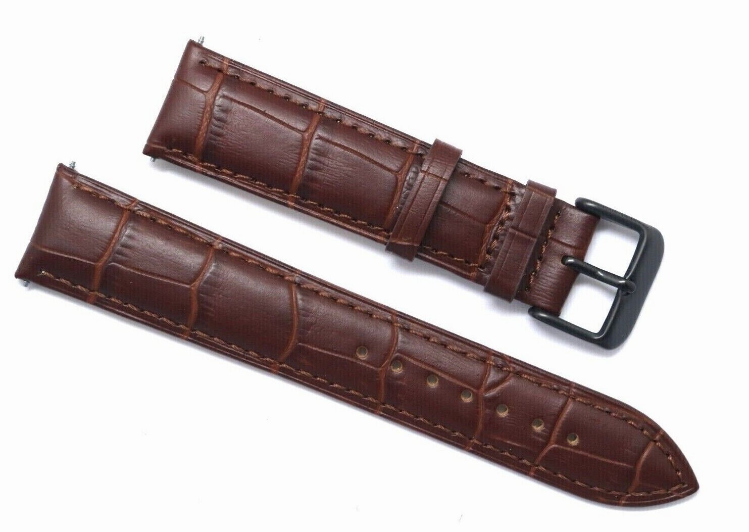 20mm Brown Croco Embossed Leather Unisex Watch Band Strap Black Tone Buckle