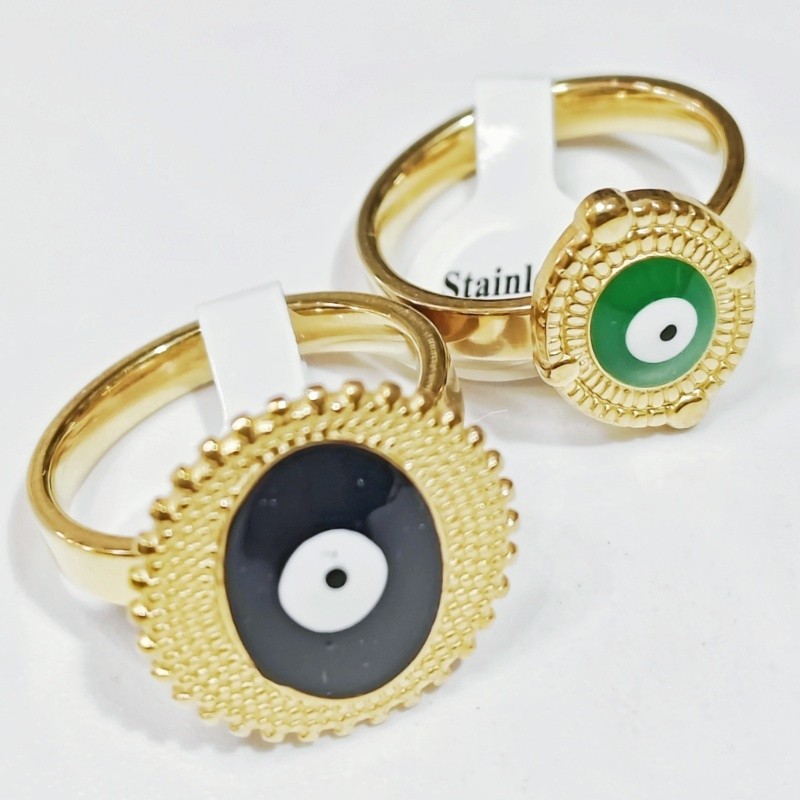 36 Pcs 4mm Evil Eye Enamel Stainless Steel Rings Oval Unisex Stackable Jewelry