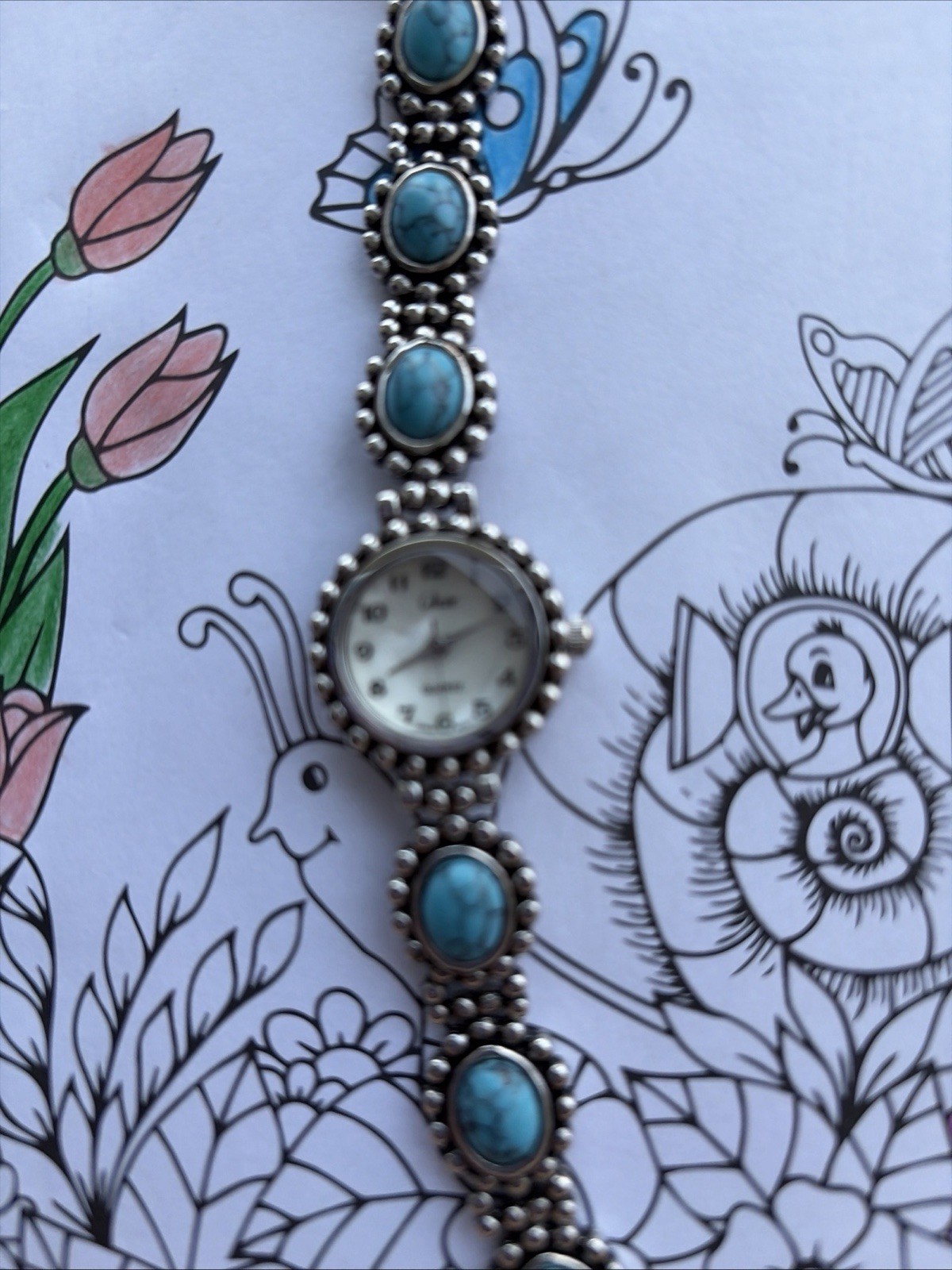Collezio Women’s Quartz Analog Wristwatch Turquoise-Style Silver Tone Bracelet