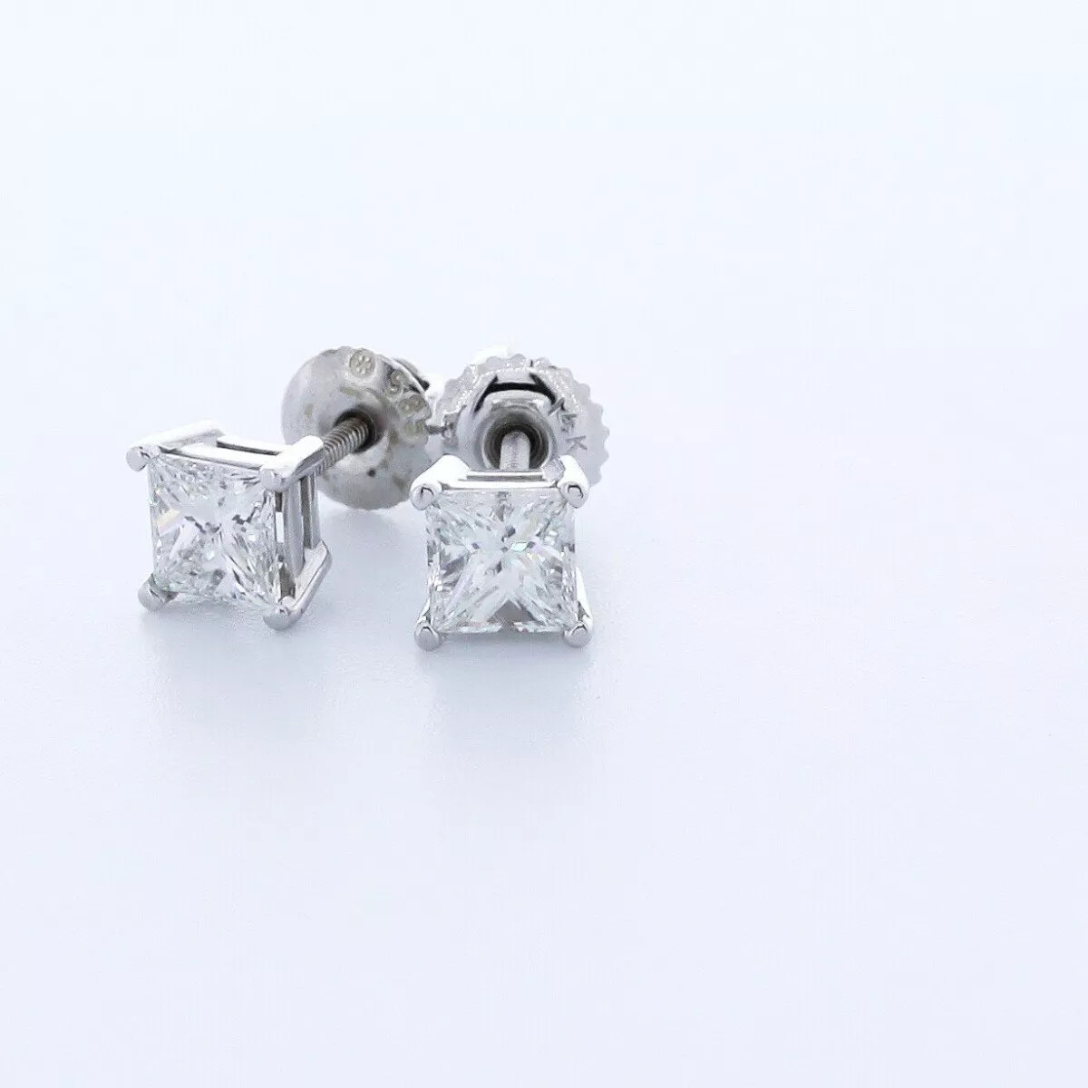 Classic Stud Earrings Solid 14K Gold 1.40 Carat Princess Natural Diamond G SI1