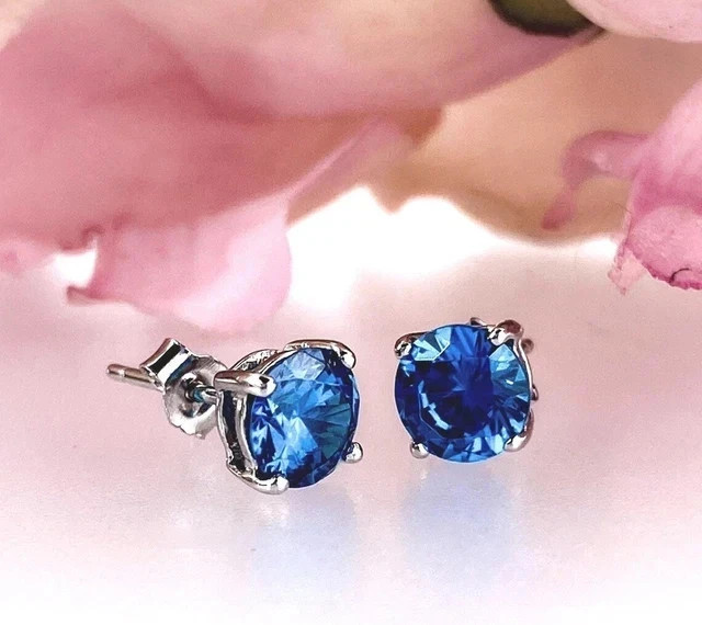 2Ct Round Lab Created Blue Sapphire Stud Earrings Womens 14K White Gold Plated