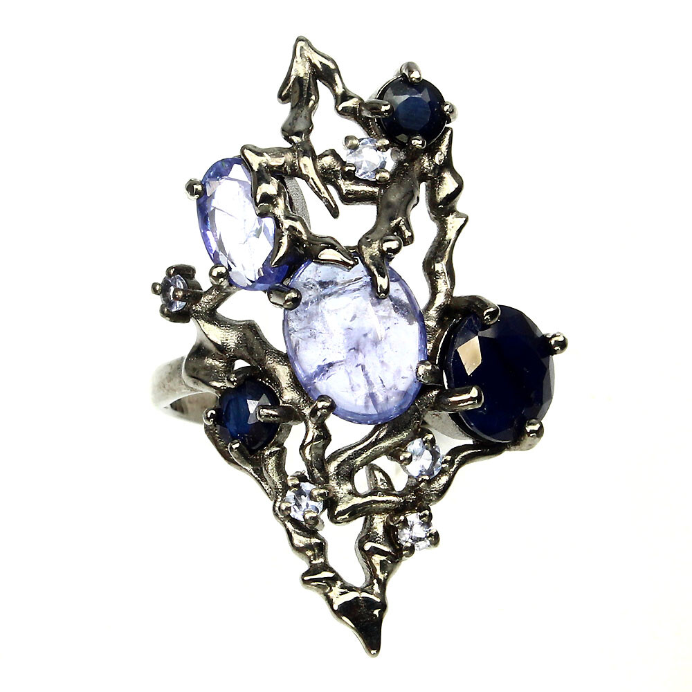 Unheated Oval Blue Tanzanite 9x7mm Sapphire Diffusion 925 Sterling Silver Ring