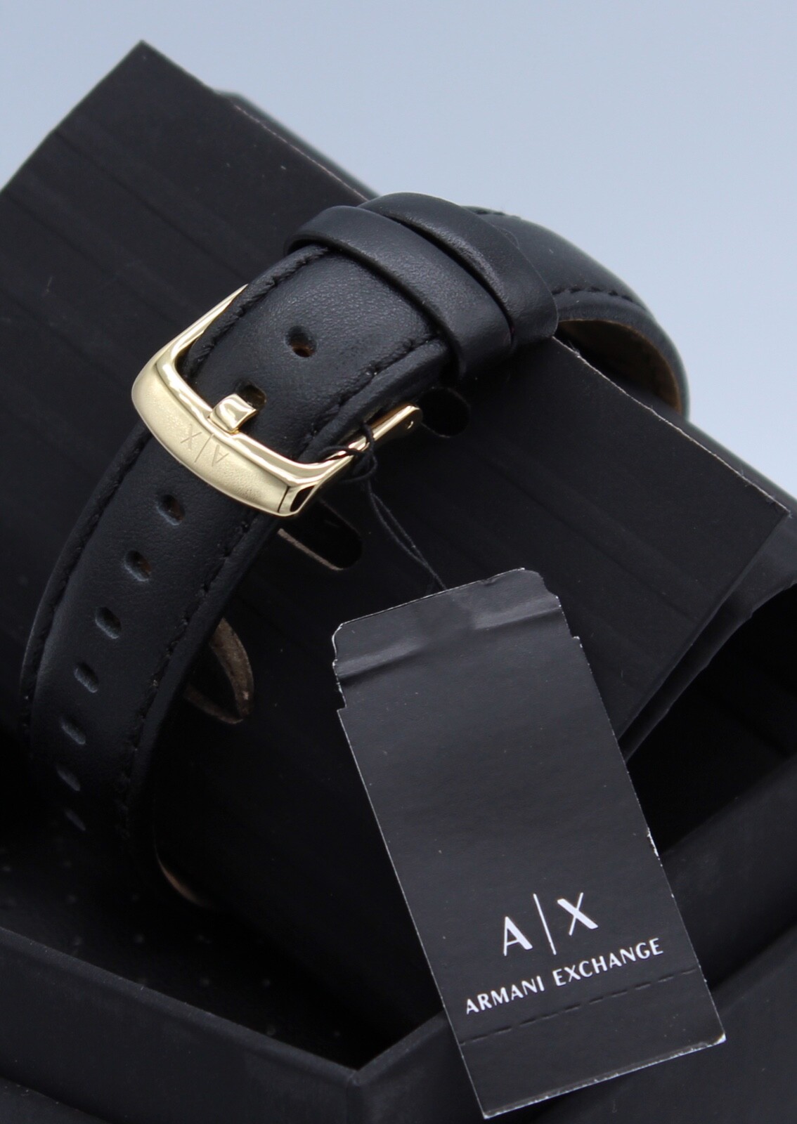 NEW AUTHENTIC ARMANI EXCHANGE CAYDE ICON GOLD BLACK LEATHER MEN’S AX2741 WATCH