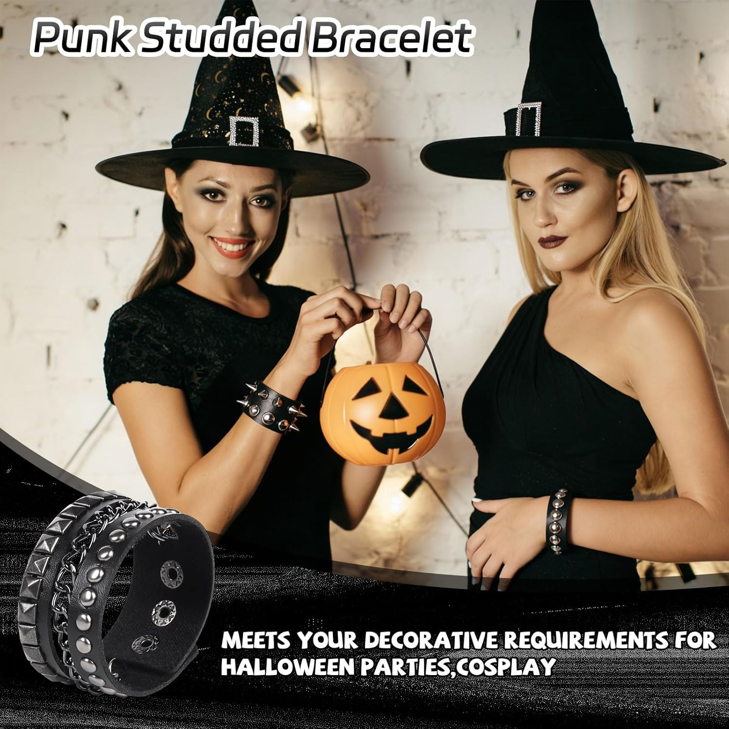 Punk Rock Emo Gothic Leather Studded Bracelet Set 6PCS Spike Rivet Wristbands