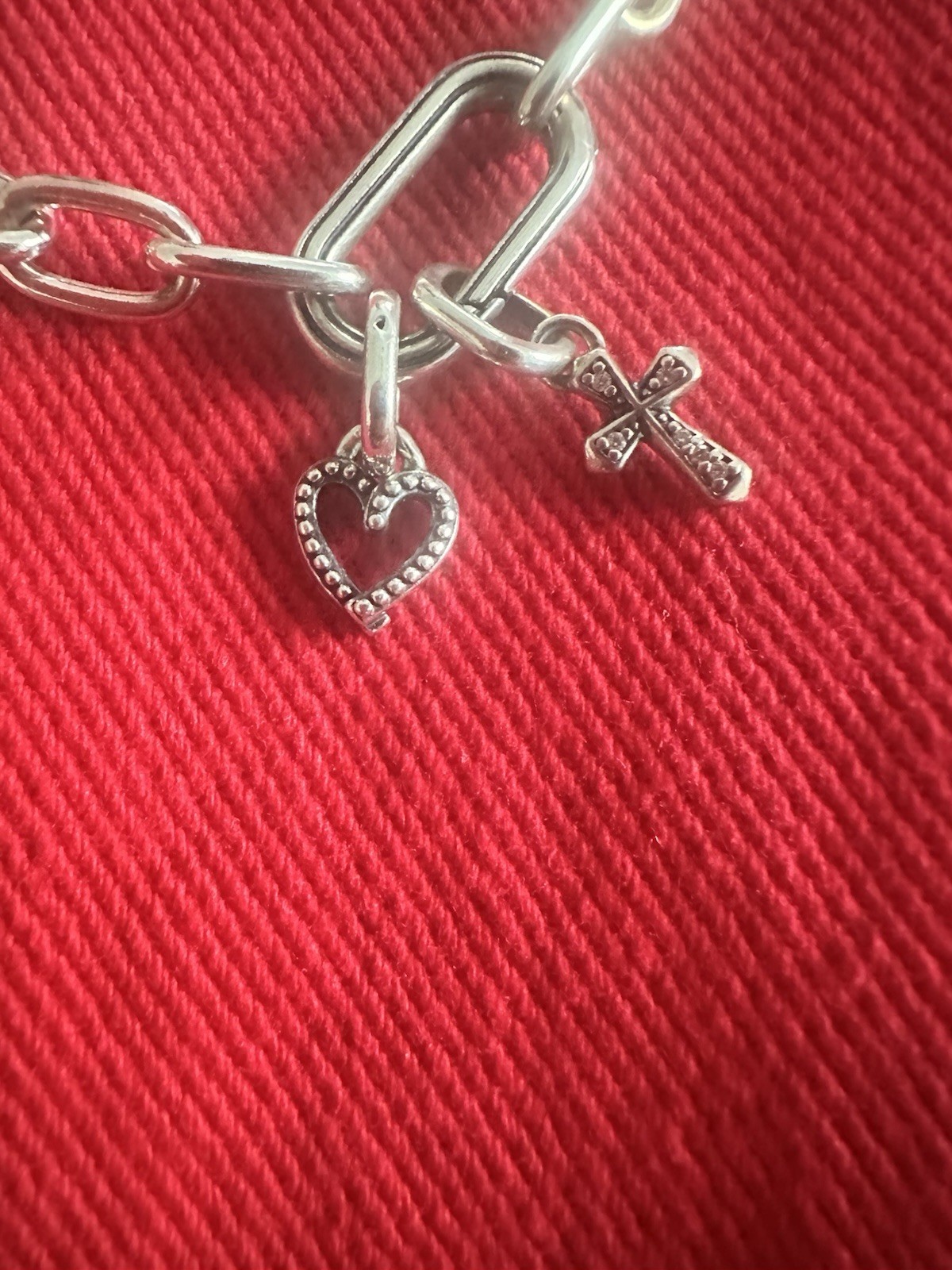 Authentic Pandora ME Small Link Chain Bracelet. Rose, Heart, Cross Mini Charms.