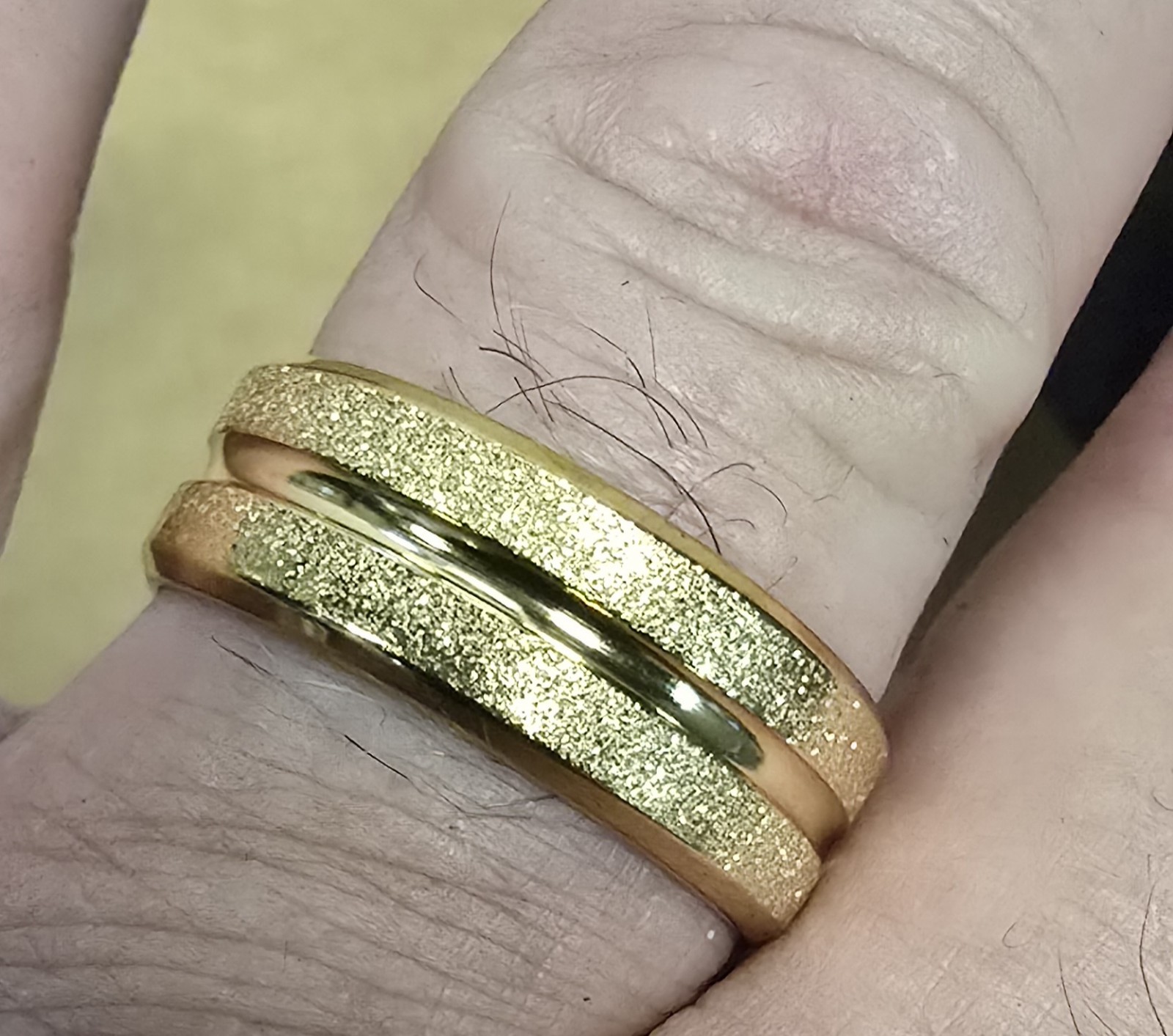 Gold Tungsten Ring Mens Wedding Band Sandblasted Grooved Comfort Fit Sz 10