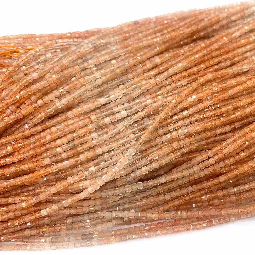 Natural Genuine Sanidine Gold Sunstone Faceted Small Edge Cube Loose Beads