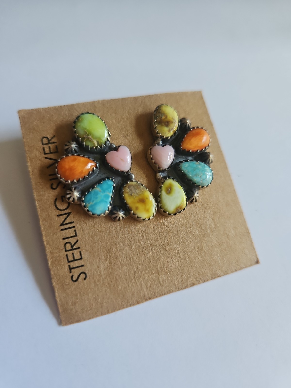 Sterling Silver Turquoise Multi Stone Half Cluster Post Closed Back Earrings