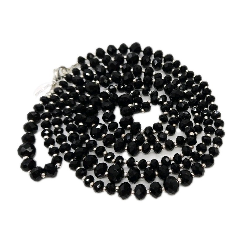 White House Black Market WHBM Silver tone Black Beaded Necklace 52 in Disco
